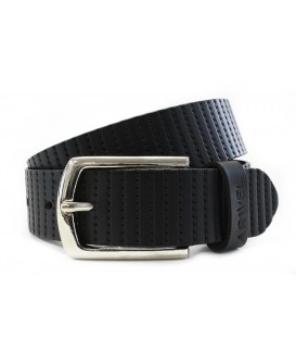 Black leather men's belt with pattern 913-552-60