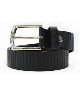 Black leather men's belt with pattern 913-552-60