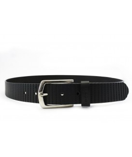 Black leather men's belt with pattern 913-552-60