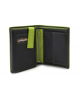 Black and green men's leather wallet with inner fastener 514-8140-60/51