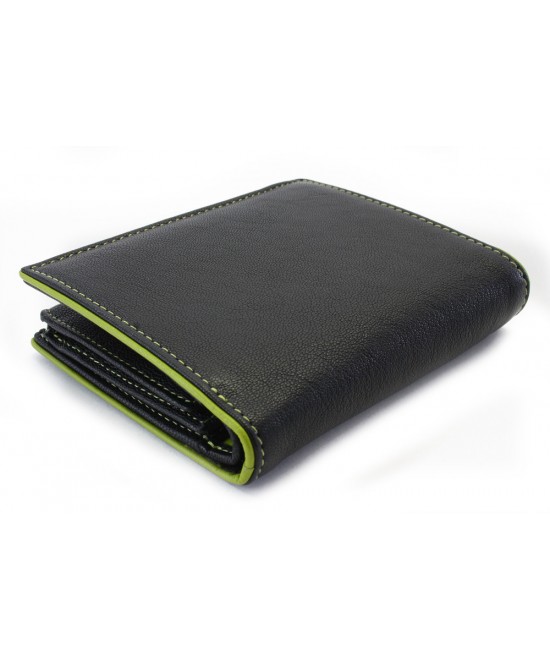 Black and green men's leather wallet with inner fastener 514-8140-60/51