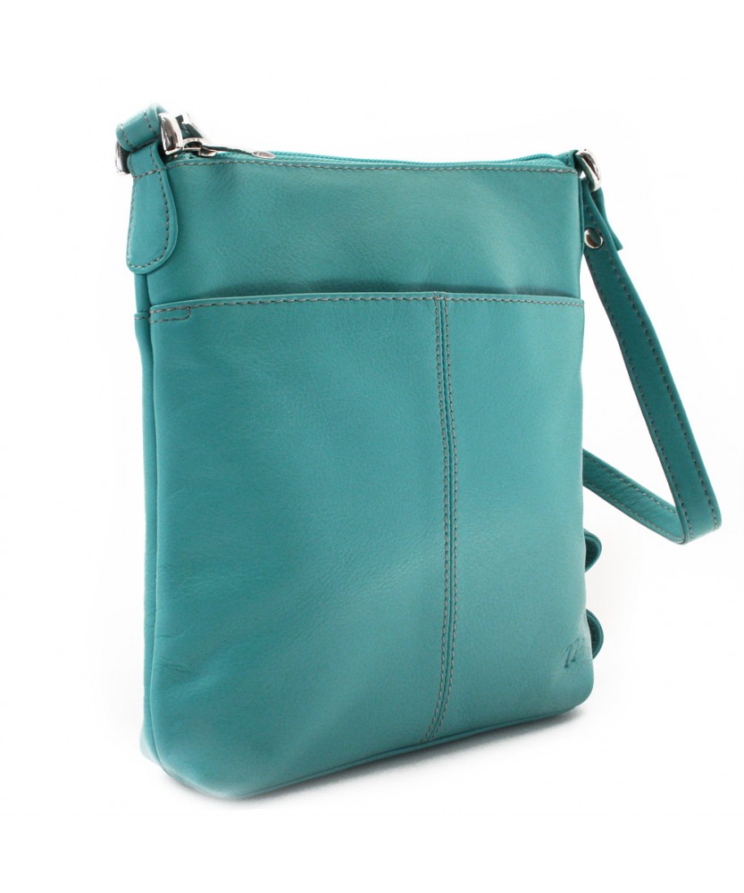 Turquoise leather zipper handbag 212-3013-53